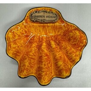 Vtg Treasure Craft Shell Ashtray Virginia Beach Souvenir Trinket Dish Orange
